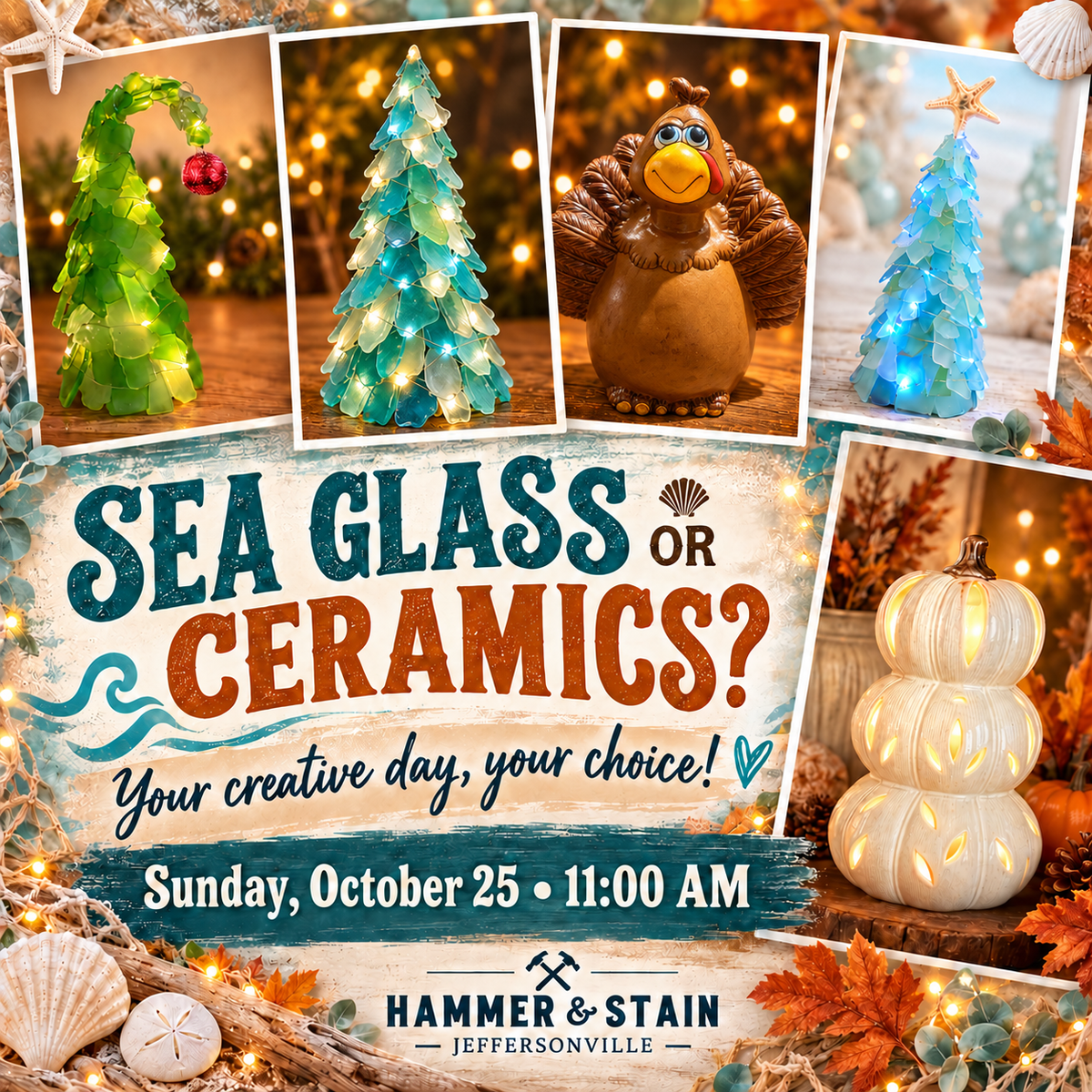10/25/26 - Sunday @ 11 a.m. - 🌊✨ Sea glass or ceramics? Your creative day, your choice!
