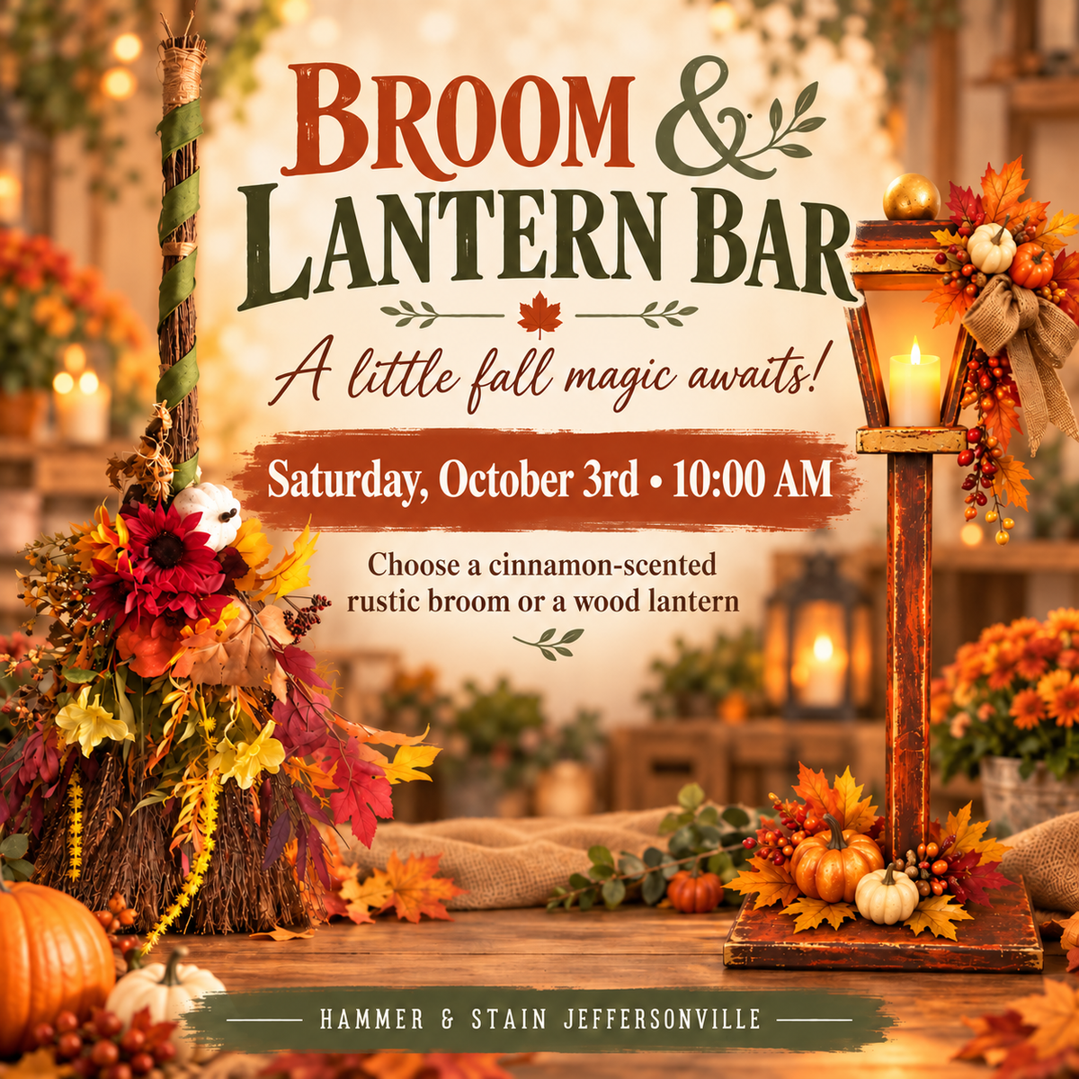 10/3/26 - Saturday @ 10:00 a.m. - ✨🧹🍂 Step Up to the Broom & Lantern Bar: A Magical Fall Experience! 🍂🧹✨