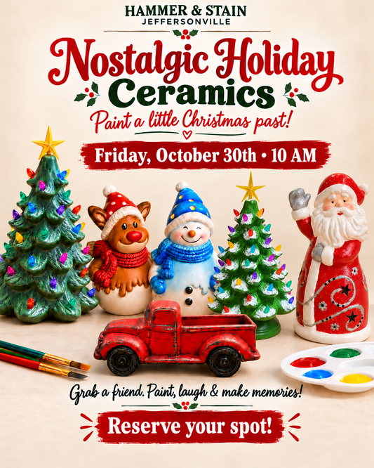 10/30/26 Friday @ 10:00 a.m. - 🎄✨ Nostalgic Holiday Ceramics: Paint a Little Christmas Past! ✨🎄